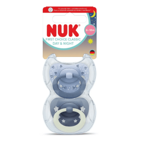 Nuk First Choice Classic Πιπίλες Day & Night Σιλικόνης Μπλε με καρδούλες με θήκη 6-18m, 2 τμχ